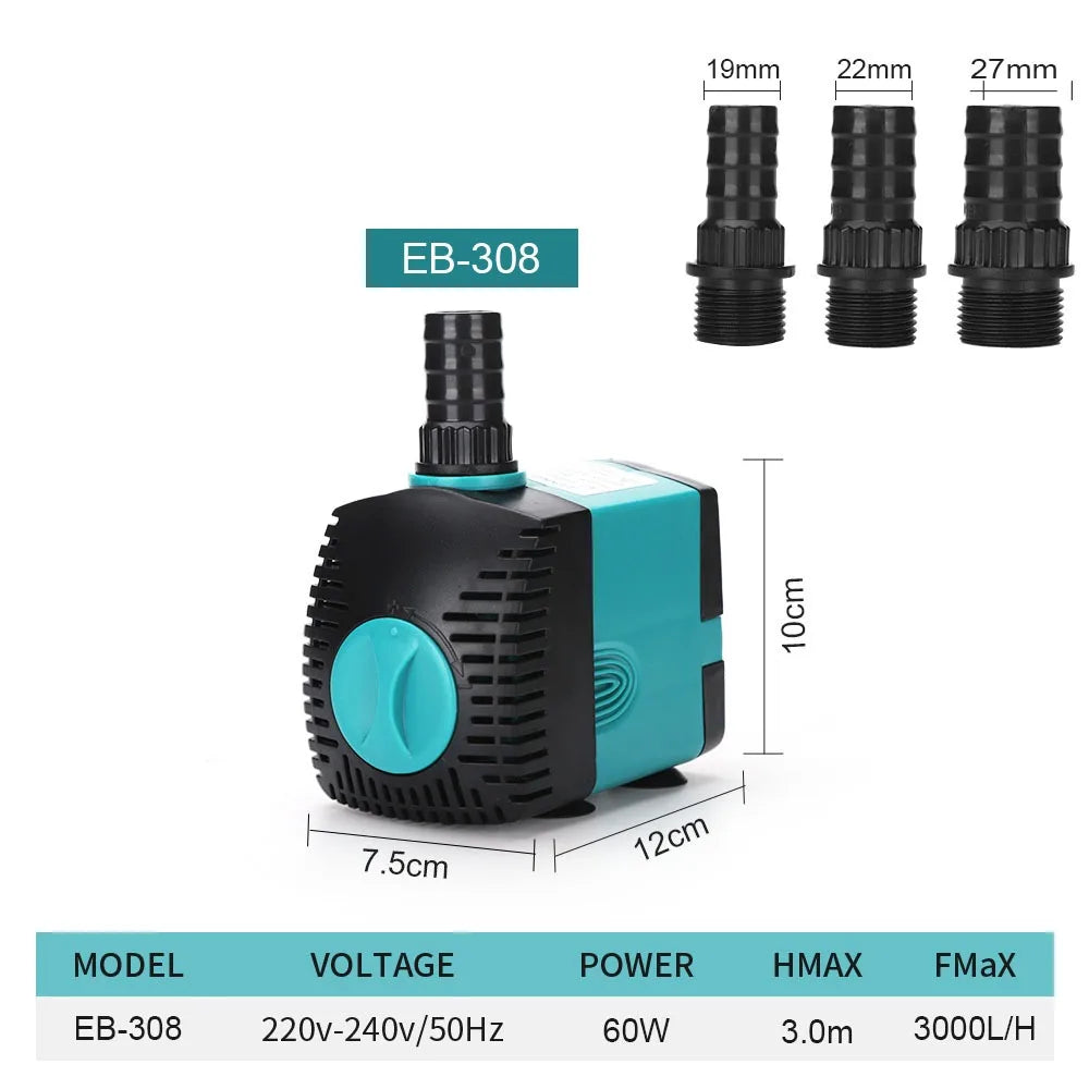3-60W Ultra-Quiet Submersible Water Pump Fountain Fish Pond Aquarium Water Pump Filter Fish Tank Fountain Pump 220V-240V/110V
