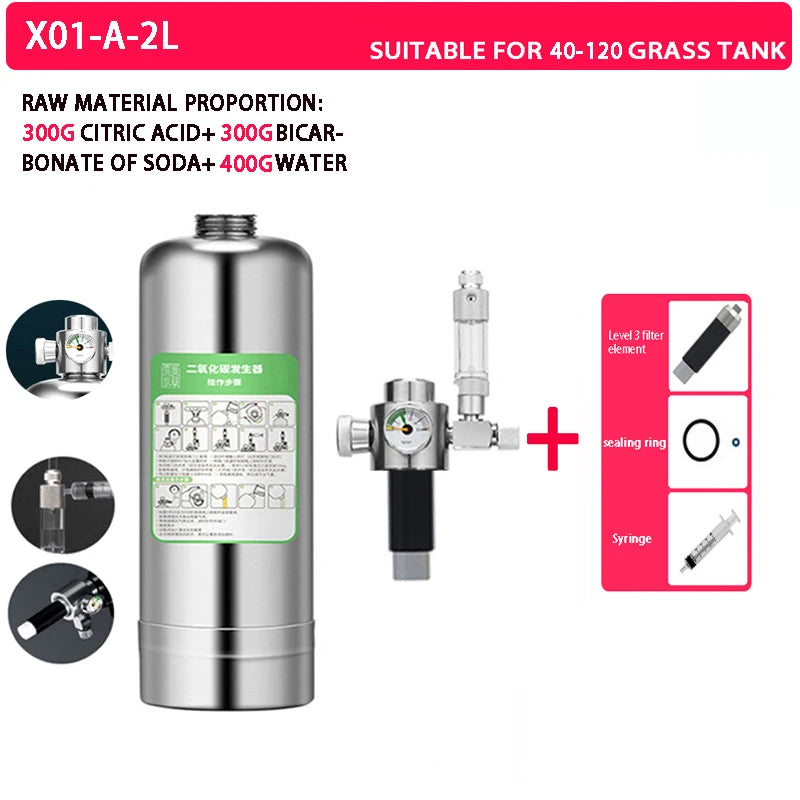 Fish tank DIY CO2 generator Aquarium stainless steel bottle Water injection type foam counter Raw material reaction equipment