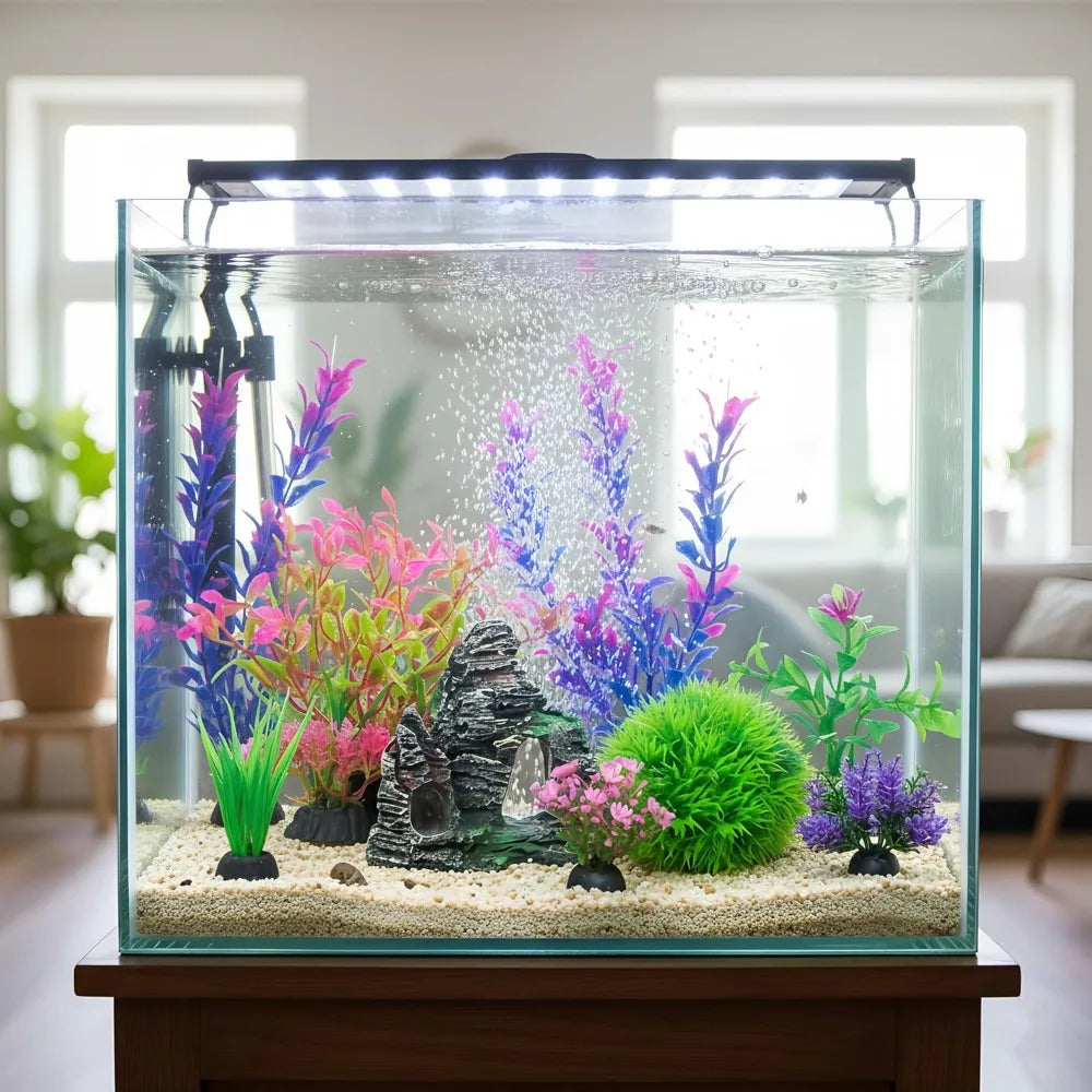 Aquarium Artificial Plastic Plants and Rock Cave Decor Set for Goldfish Betta Fish Tank Accessories
