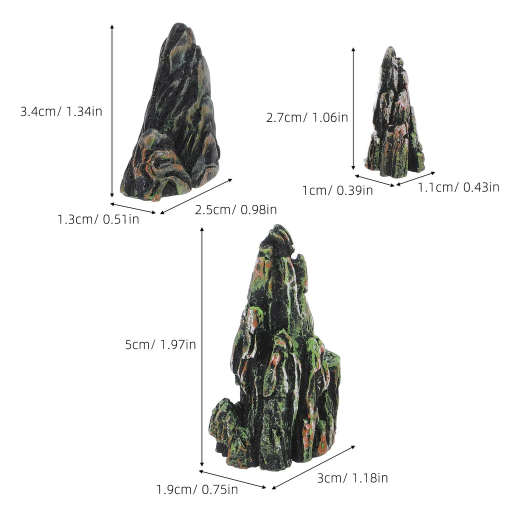 3Pcs Mini Rockery Artificial Rock Landscape Decoration Resin Scenic Stones for Zen Garden Aquarium Sand Table Micro Landscape