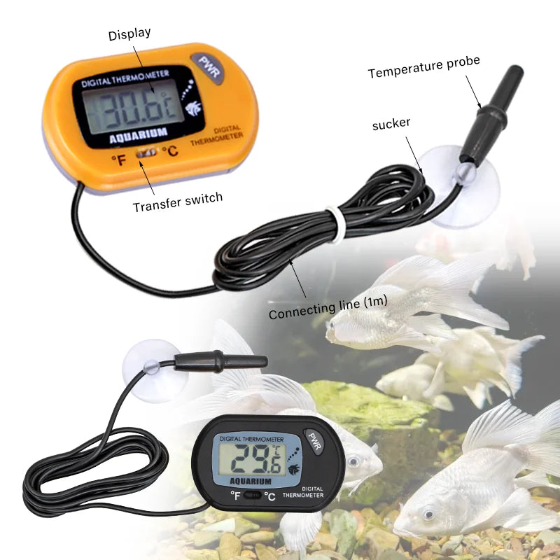 Fish Tank Thermometer Aquarium Adsorbable Digital Display Temperature Detector LCD Screen Display Celsius Fish Tank Tool Aquatic