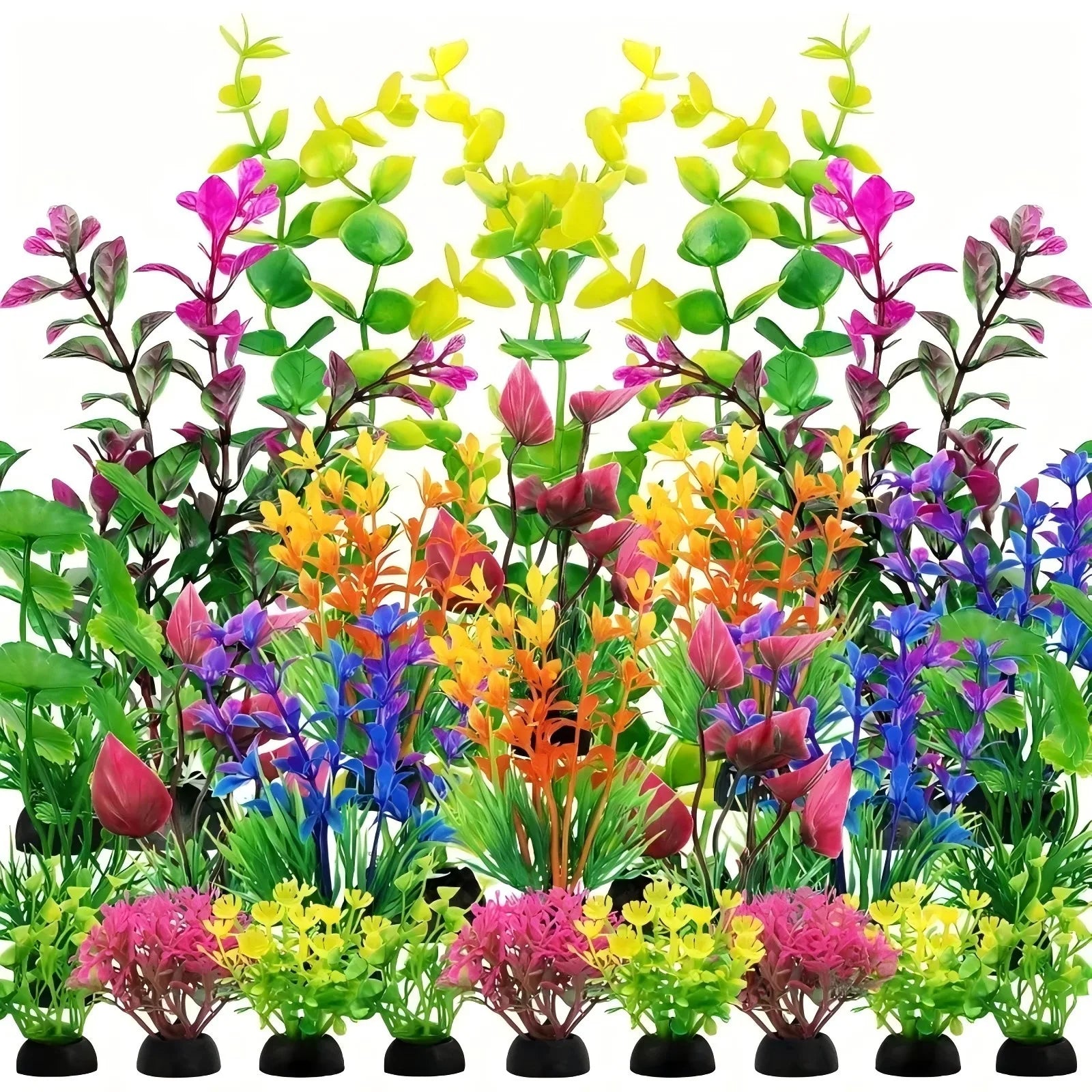 Aquarium Decor Set Artificial Plastic Plants for Fish Tank Plastic Grass Weeds for Aquatic Landscape Easy Aquascape Kit