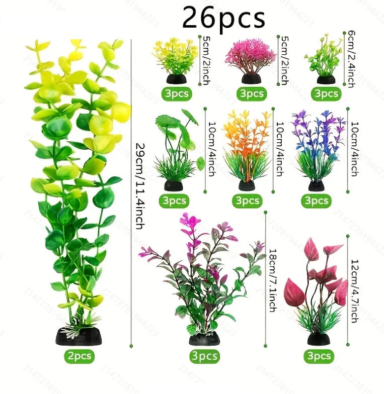 Aquarium Decor Set Artificial Plastic Plants for Fish Tank Plastic Grass Weeds for Aquatic Landscape Easy Aquascape Kit