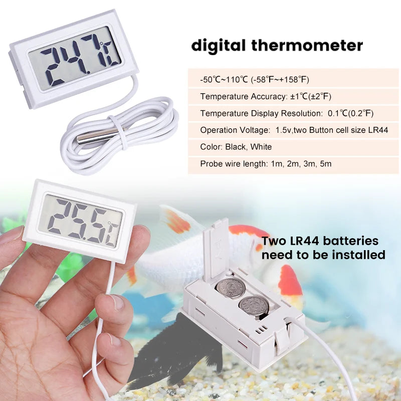 Fish Tank Thermometer Aquarium Adsorbable Digital Display Temperature Detector LCD Screen Display Celsius Fish Tank Tool Aquatic