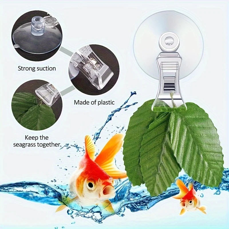8pcs Fish Seaweed Clip Plant Suction Cup with Clip Feed Holder Clip for Aquarium Fish Tank Accessories