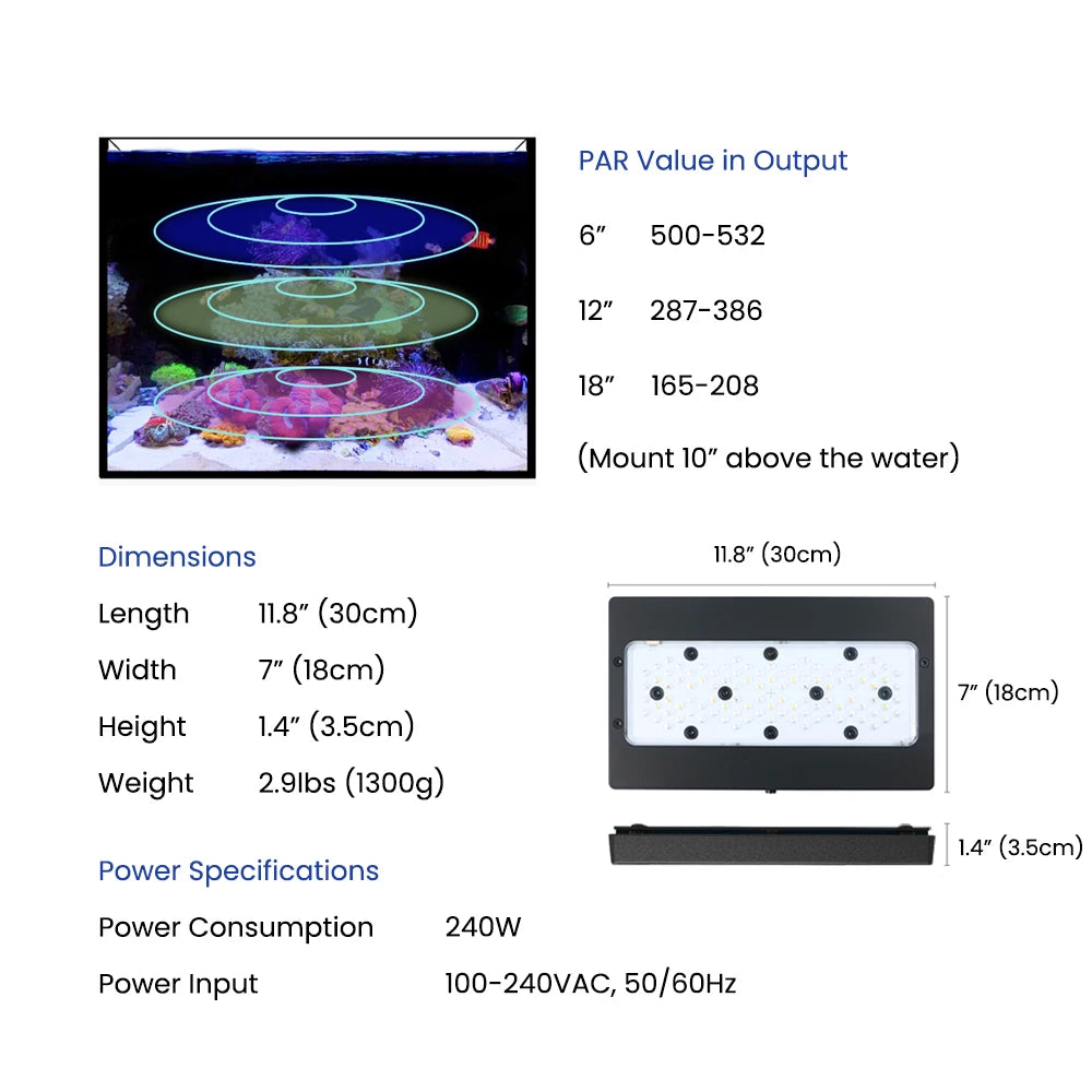 AIPAI A8 SE II MAX/Blue 240W Full Spectrum WIFI App Marine Aquarium Coral Light for Saltwater Coral Reef Tank