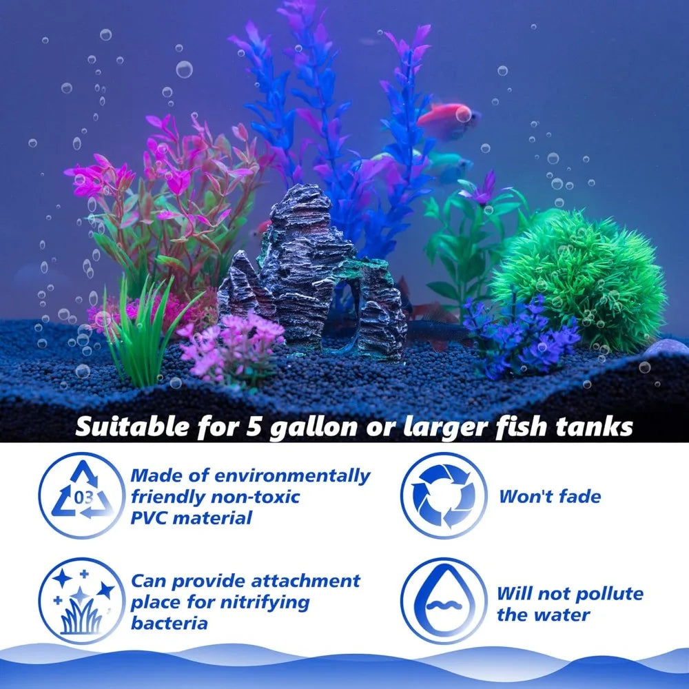 Aquarium Artificial Plastic Plants and Rock Cave Decor Set for Goldfish Betta Fish Tank Accessories