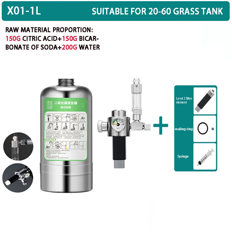 Fish tank DIY CO2 generator Aquarium stainless steel bottle Water injection type foam counter Raw material reaction equipment