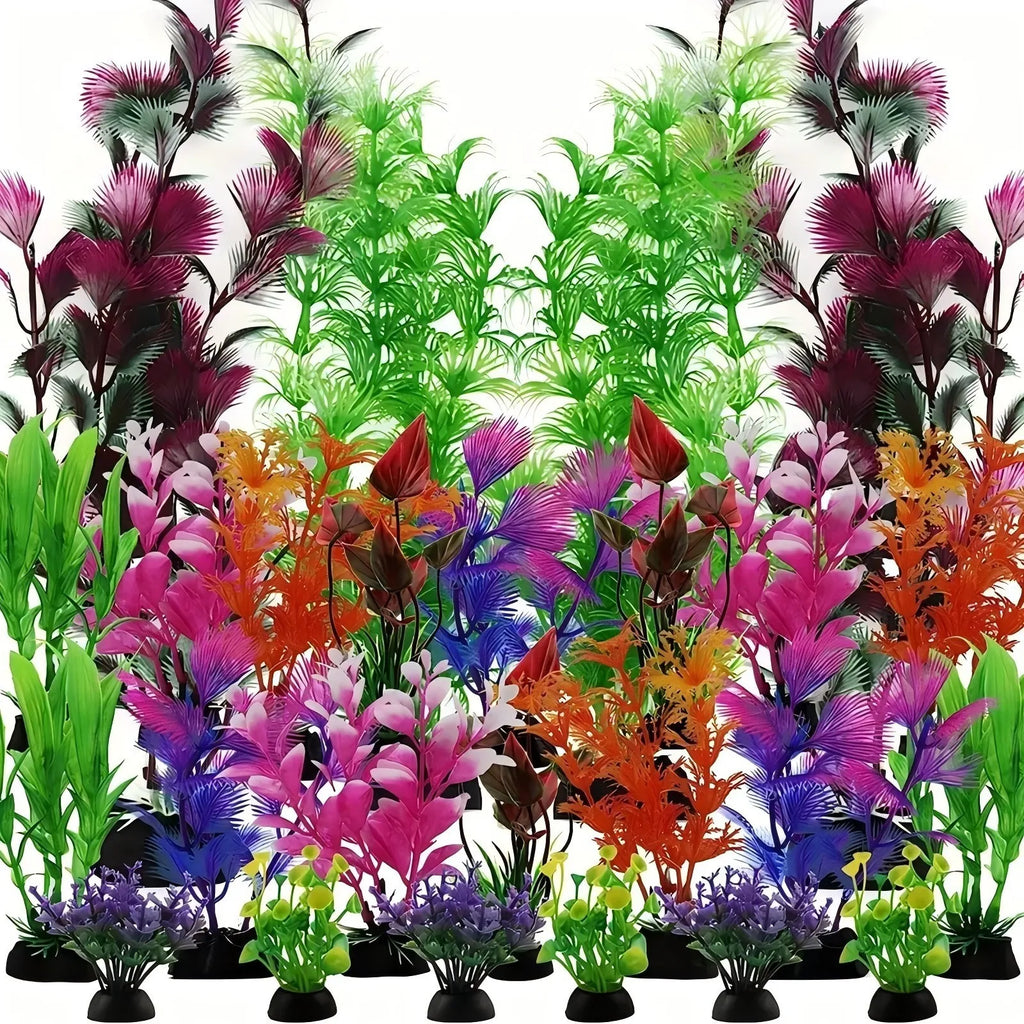 Aquarium Decor Set Artificial Plastic Plants for Fish Tank Plastic Grass Weeds for Aquatic Landscape Easy Aquascape Kit