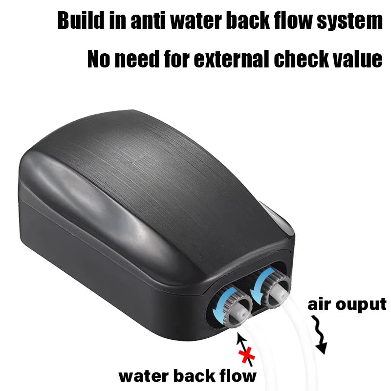 2025 Newest 2 Hole Dual Knab Adjustable Air Pump for Aquarium Oxygen Pump with Built-In Check Valve for Fish Tank