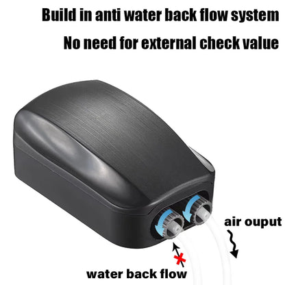 2025 Newest 2 Hole Dual Knab Adjustable Air Pump for Aquarium Oxygen Pump with Built-In Check Valve for Fish Tank