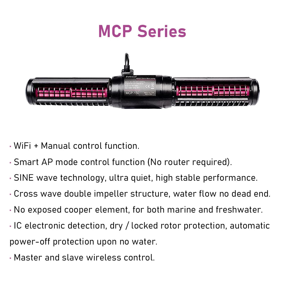 Jebao MCP Series Aquarium Fish Tank Wifi Smart Cross-Flow Circulating Pump Wavemaker with LCD Display Controller