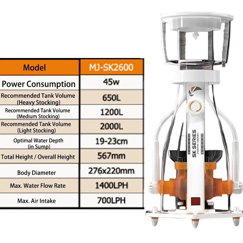 2026 New MJ-SK2200/2400/2600/2800 Aquarium Protein Skimmer Dual Needle Wheel DC Water Pump Explosion Proof for Coral Reef Tank