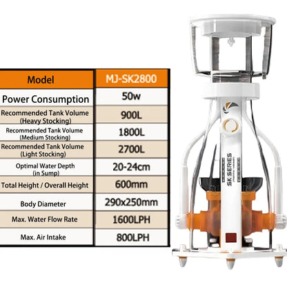 2026 New MJ-SK2200/2400/2600/2800 Aquarium Protein Skimmer Dual Needle Wheel DC Water Pump Explosion Proof for Coral Reef Tank