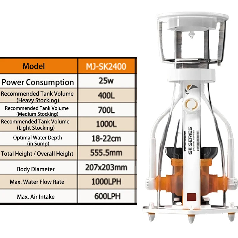 2026 New MJ-SK2200/2400/2600/2800 Aquarium Protein Skimmer Dual Needle Wheel DC Water Pump Explosion Proof for Coral Reef Tank