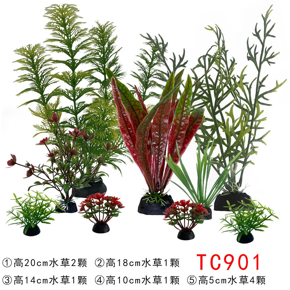 Aquarium Decor Set Artificial Plastic Plants for Fish Tank Plastic Grass Weeds for Aquatic Landscape Easy Aquascape Kit