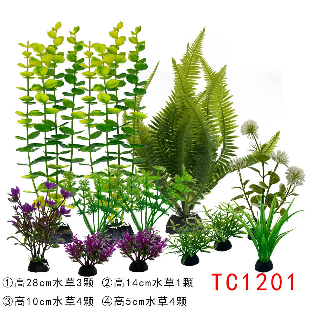 Aquarium Decor Set Artificial Plastic Plants for Fish Tank Plastic Grass Weeds for Aquatic Landscape Easy Aquascape Kit