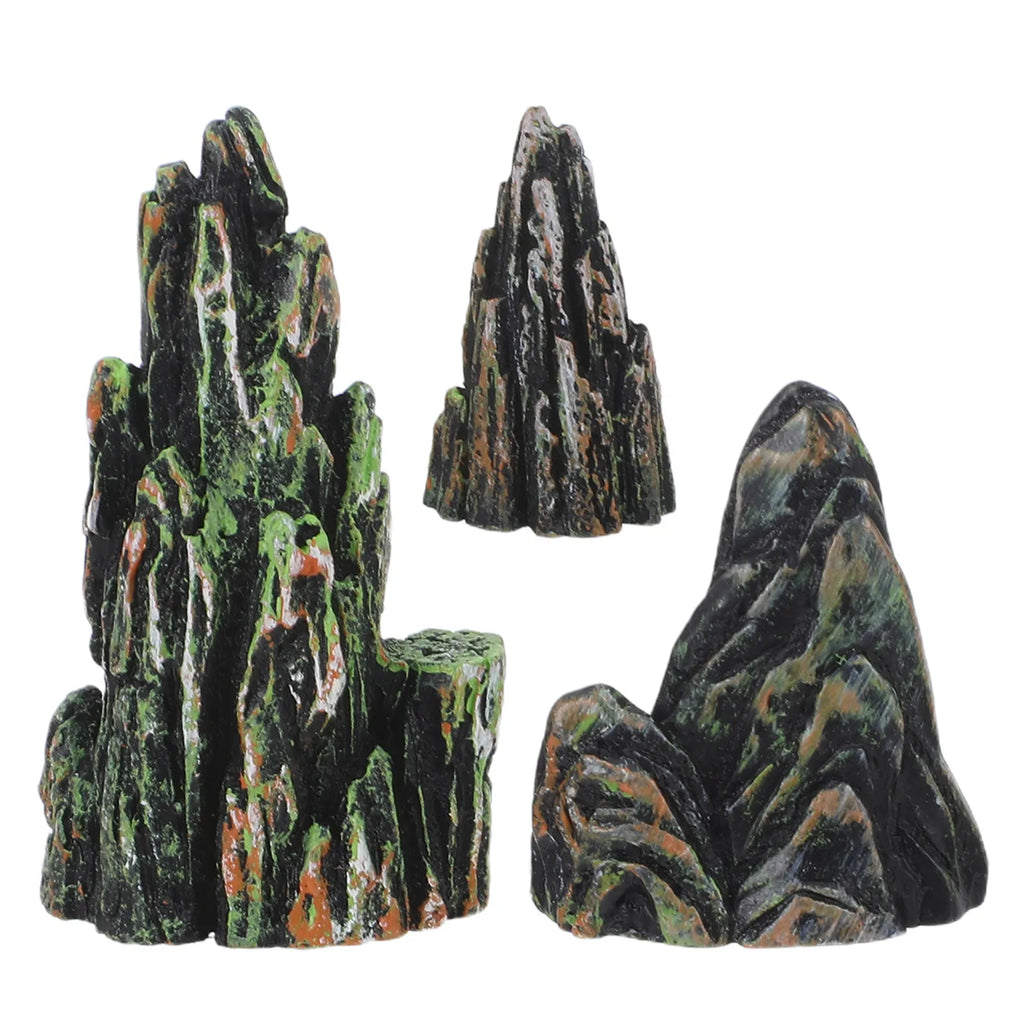 3Pcs Mini Rockery Artificial Rock Landscape Decoration Resin Scenic Stones for Zen Garden Aquarium Sand Table Micro Landscape