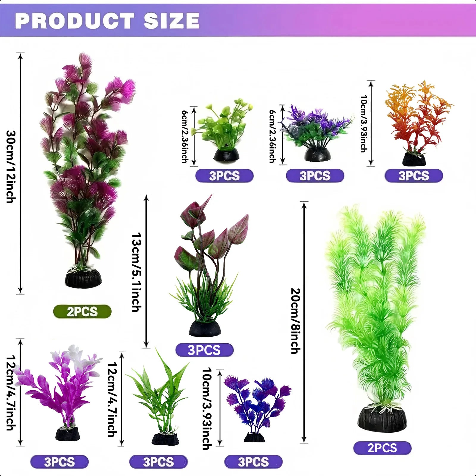 Aquarium Decor Set Artificial Plastic Plants for Fish Tank Plastic Grass Weeds for Aquatic Landscape Easy Aquascape Kit