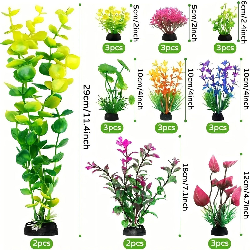 Aquarium Decor Set Artificial Plastic Plants for Fish Tank Plastic Grass Weeds for Aquatic Landscape Easy Aquascape Kit