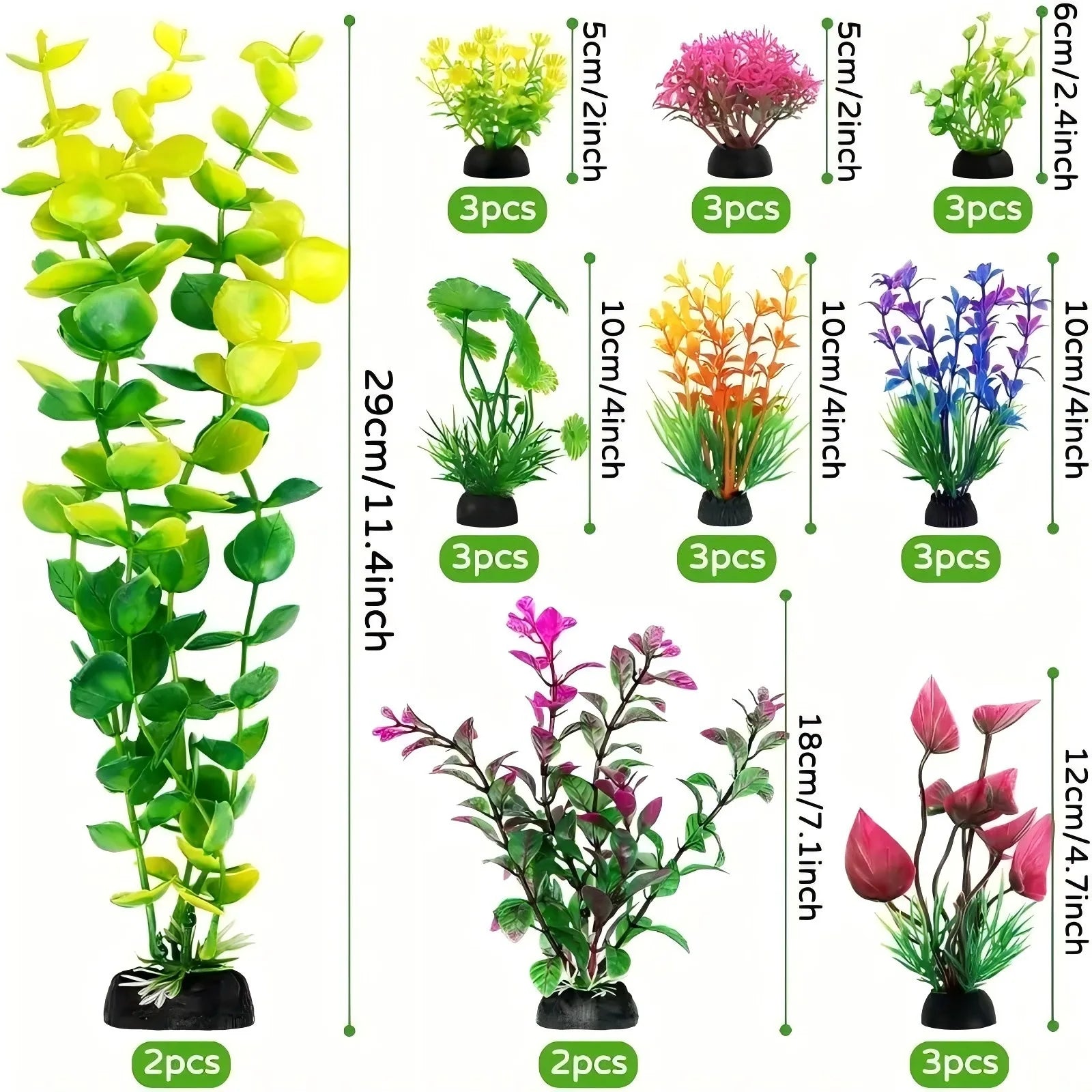 Aquarium Decor Set Artificial Plastic Plants for Fish Tank Plastic Grass Weeds for Aquatic Landscape Easy Aquascape Kit