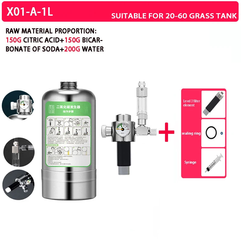Fish tank DIY CO2 generator Aquarium stainless steel bottle Water injection type foam counter Raw material reaction equipment